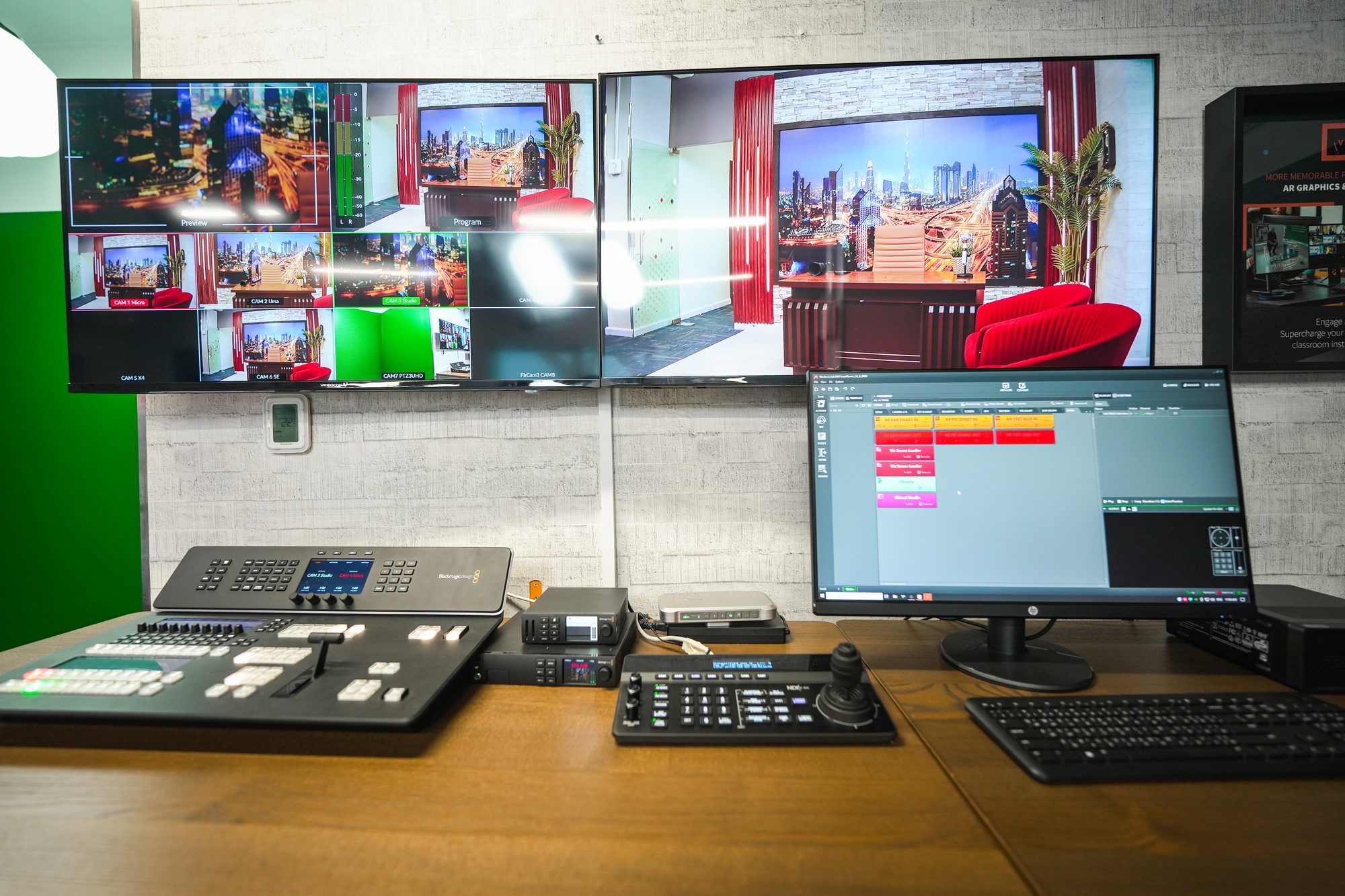 The gallery: multiview wall, switcher panel and monitoring