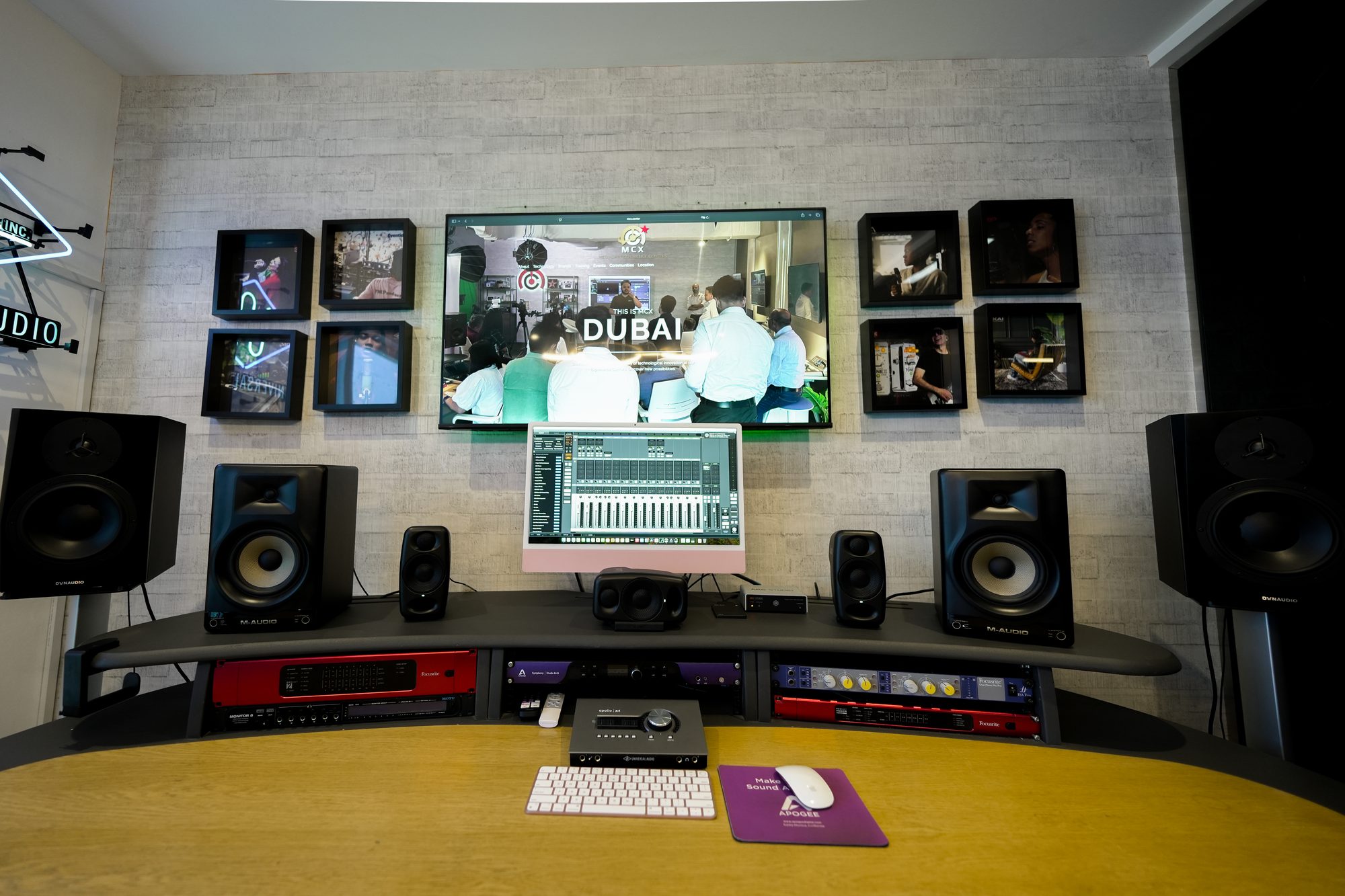 The MCX recording and mixing room, monitors either side of the control surface