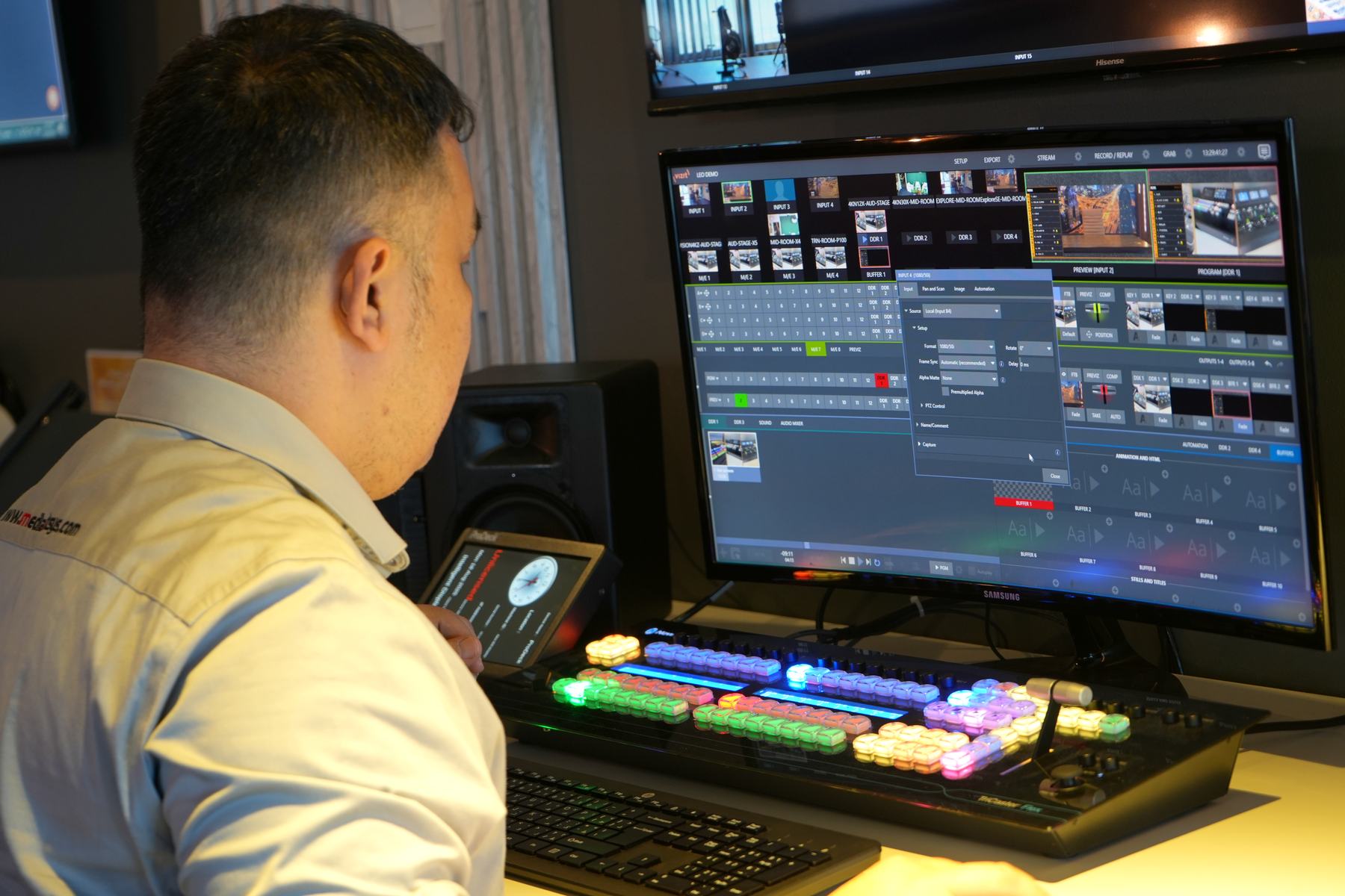 An operator at the switcher in the MCX gallery